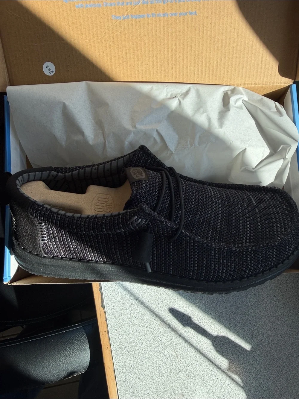 Hey Dude Wally Stretch Sox Black Knit Slip-On Loafers with Toggle Lacing